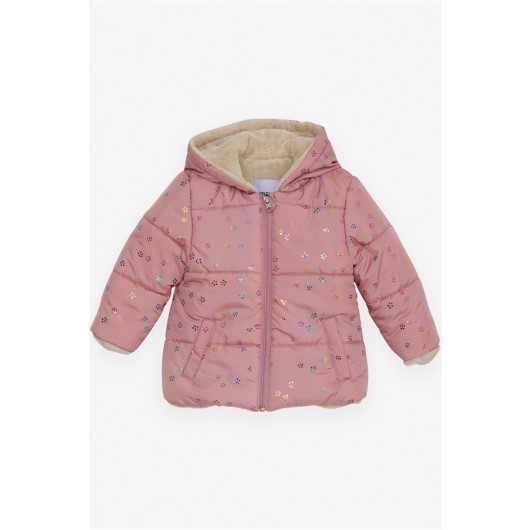 Baby Girl Coat Colored Glitter Patterned Rosehip (6 Months-2 Years)