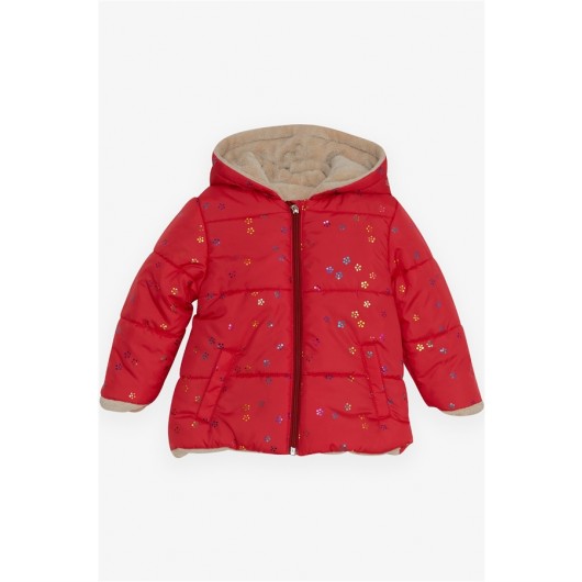 Baby Girl Coat Colored Glitter Patterned Pomegranate (6 Months-2 Years)