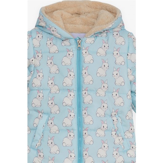 Baby Girl Coat Bunny Patterned Baby Blue (6 Months-2 Years)