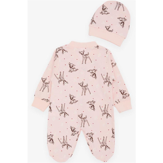 Baby Girl Booties Jumpsuit Spring Themed Gazelle Patterned Powder (0-6 Months)