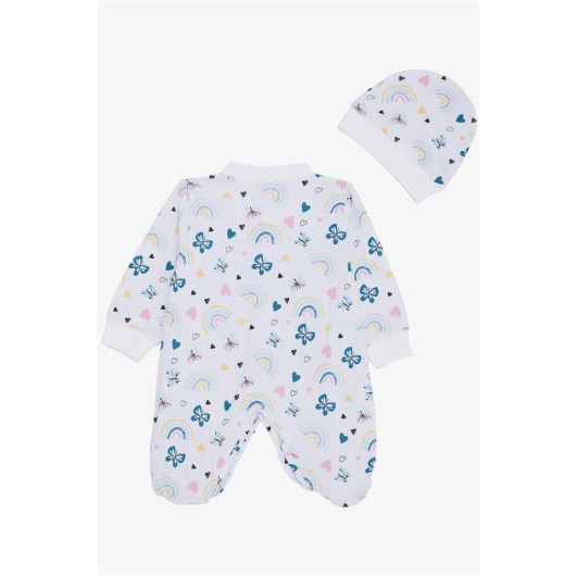 Baby Girl Booties Jumpsuit Spring Themed Butterfly Patterned White (0-6 Months)