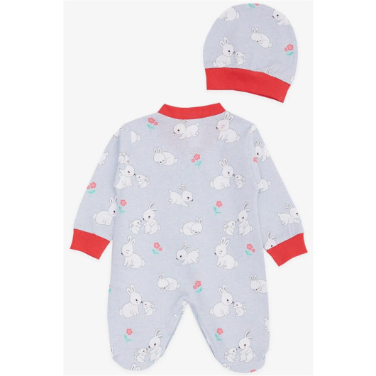 Baby Girl Booties Jumpsuit Spring Themed Bunny Patterned Ice Blue (0-6 Months)