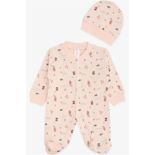 Baby Girl Booty Jumpsuit Forest Themed Girl Patterned Powder (0-6 Months)