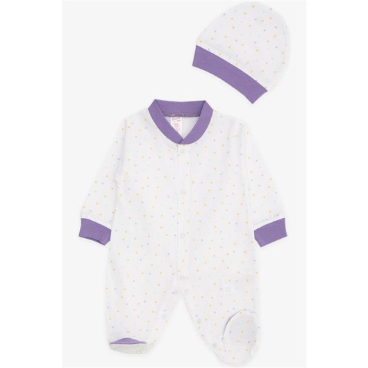 Baby Girl Booties Jumpsuit Colored Polka Dot Patterned White (0-6 Months)