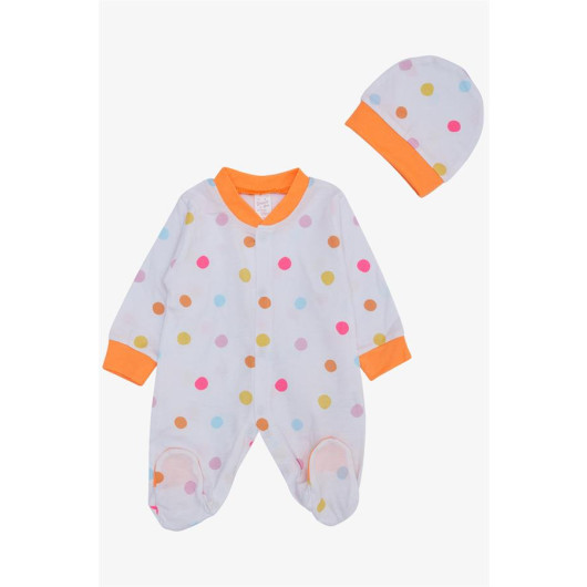 Baby Girl Booties Jumpsuit White With Colorful Polka Dot Pattern (0-6 Months)