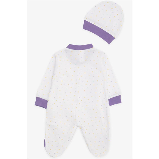 Baby Girl Booties Jumpsuit Colored Polka Dot Patterned White (0-6 Months)