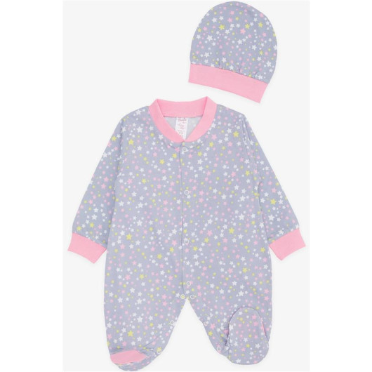 Baby Girl Booties Jumpsuit Colored Star Patterned Gray (0-6 Months)