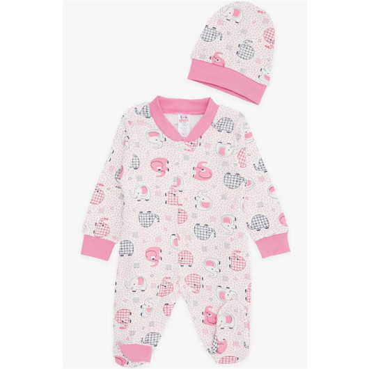 Baby Girl Booties Jumpsuit Cute Baby Elephant Patterned Ecru (0-6 Months)