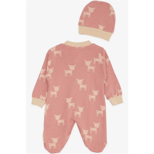 Baby Girl Booty Jumpsuit Cute Gazelle Patterned Rosehip (0-3 Months-6 Months)