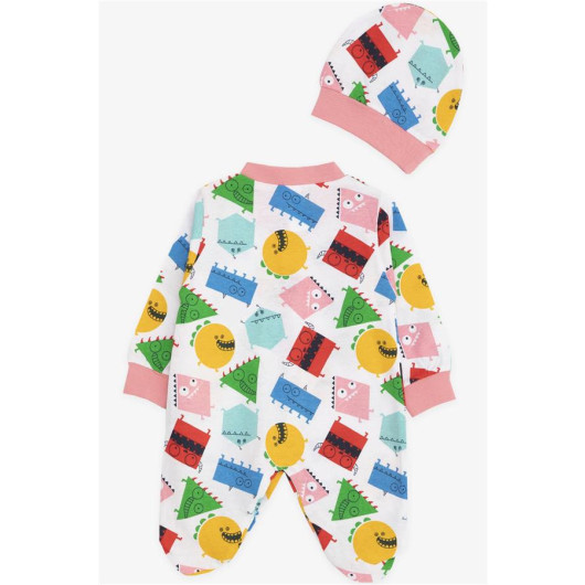 Baby Girl Booties Jumpsuit Cute Geometric Shapes Patterned White (0-6 Months)