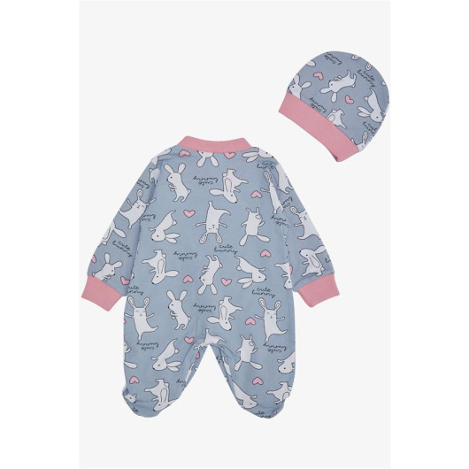 Baby Girl Booties Jumpsuit Cute Animated Bunny Patterned Gray (0-6 Months)