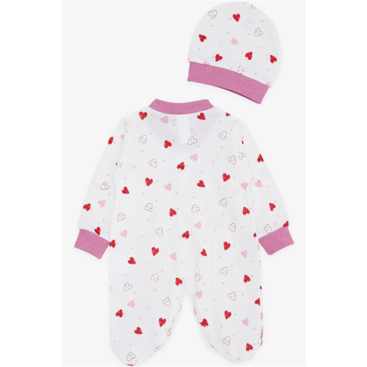 Baby Girl Booty Rompers Cute Colorful Heart Patterned Ecru (0-3 Months-6 Months)