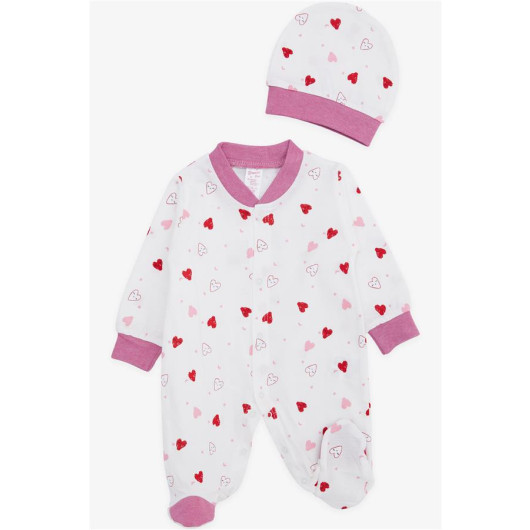 Baby Girl Booty Rompers Cute Colorful Heart Patterned Ecru (0-3 Months-6 Months)