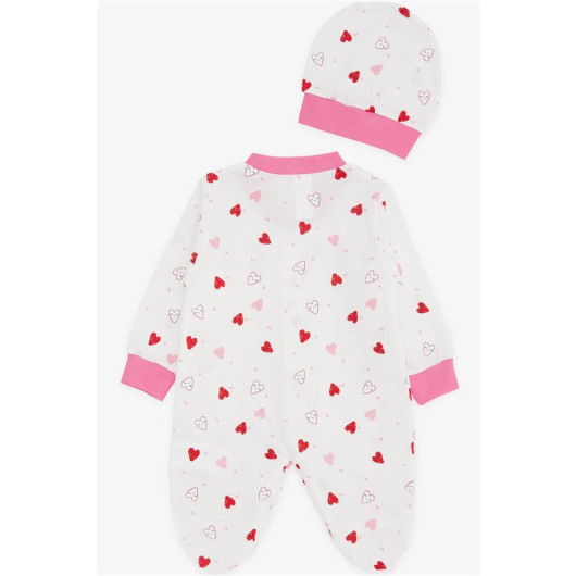 Baby Girl Booties Jumpsuit Cute Colorful Heart Patterned Ecru (0-6 Months)