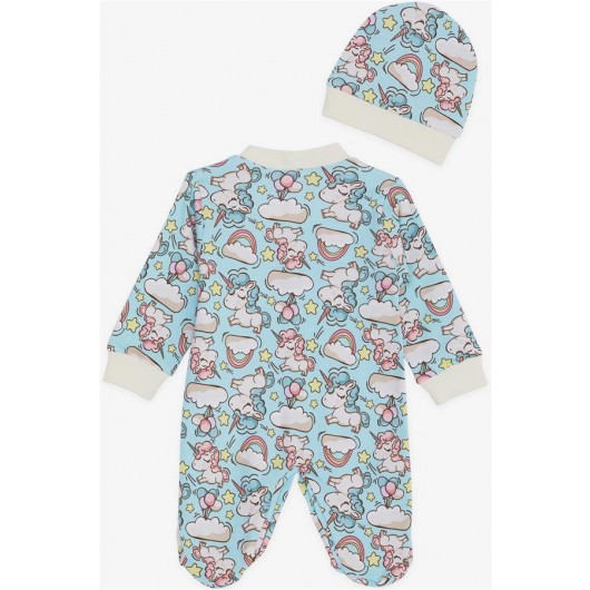 Baby Girl's Newborn Baby Girl Jumpsuit With Hat Light Blue (0-3Mths-6Mths)
