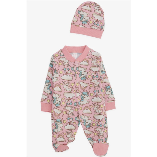 Baby Girl Booties Jumpsuit Unicorn Patterned Sky Themed Pink (0-6 Months)