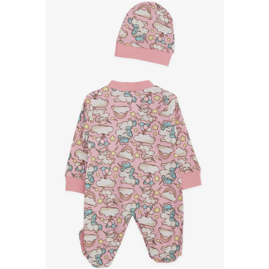 Baby Girl Booties Jumpsuit Unicorn Patterned Sky Themed Pink (0-6 Months)