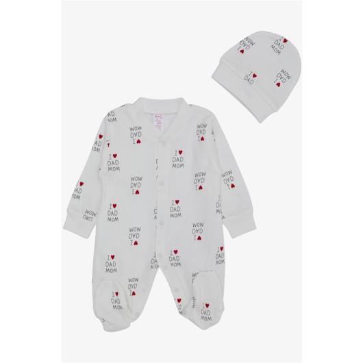 Baby Girl Booties Jumpsuit White With Text Patterned Heart (0-6 Months)