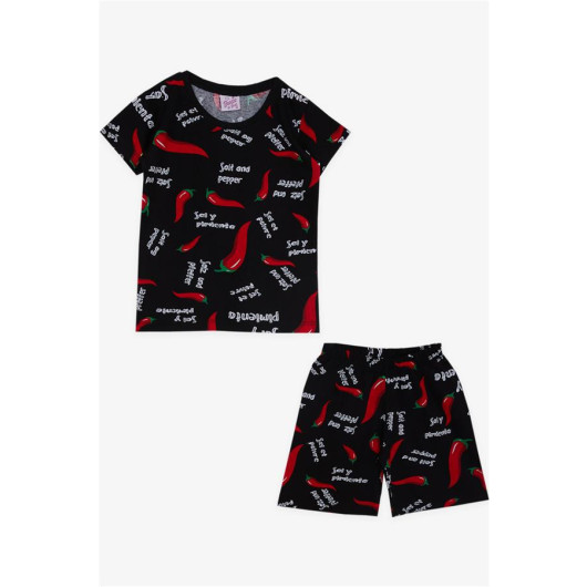 Baby Girl Pajama Set Pepper Patterned Black (9 Months-3 Years)