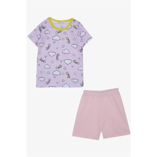 Baby Girl Pajama Set Cloud Patterned Sky Themed Light Lilac (9 Months-3 Years)