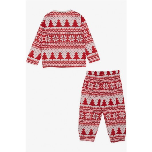 Baby Girl Pajama Set Pine Tree Patterned Red (9 Months-3 Years)