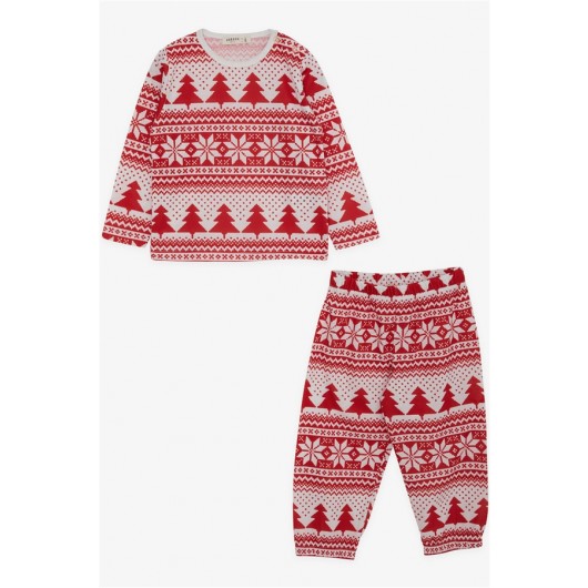 Baby Girl Pajama Set Pine Tree Patterned Red (9 Months-3 Years)