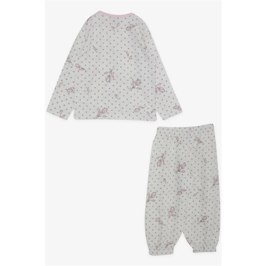 Baby Girl Pajama Set Beige Melange With Floral Polka Dot Pattern (9 Months-3 Years)