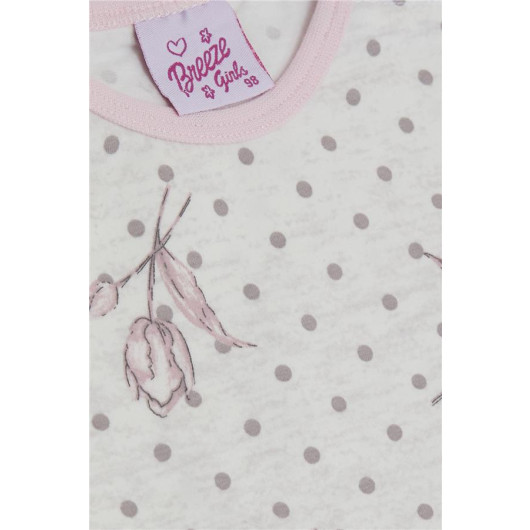 Baby Girl Pajama Set Beige Melange With Floral Polka Dot Pattern (9 Months-3 Years)