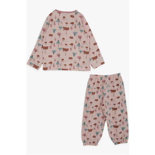 Baby Girl Pajama Set Geometric Patterns Powder (9 Months-2 Years)