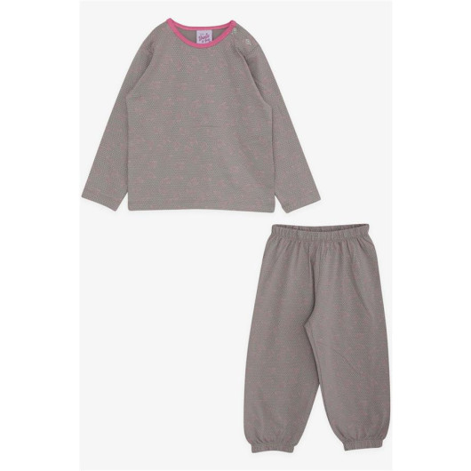 Baby Girl Pajama Set Rose Polka Dot Patterned Mink (9 Months-3 Years)