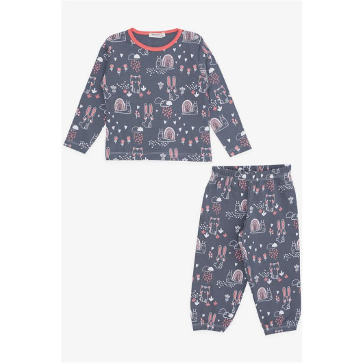 Baby Girl Pajama Set Animal Patterned Nature Themed Smoked (9 Months-3 Years)