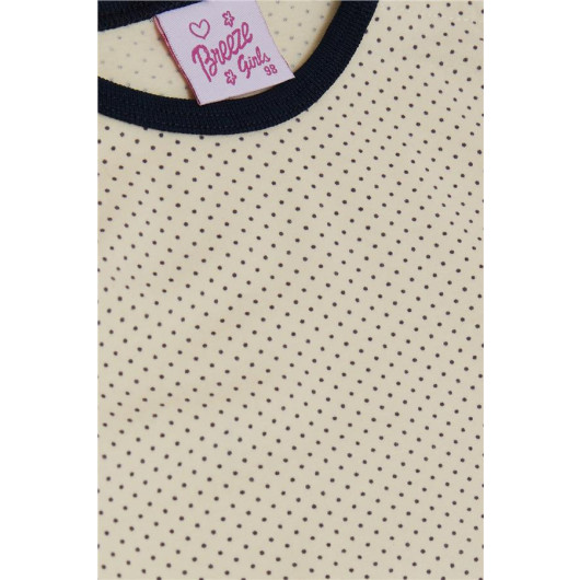 Baby Girl Pajama Set, Tiny Polka Dot Patterned Cream (9 Months-3 Years)