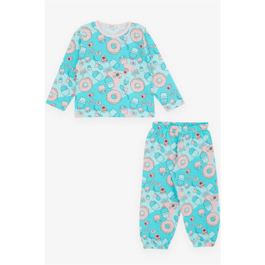 Newborn Baby Girls Pajama Set Printed Turquoise Color (9 Months-3 Years)