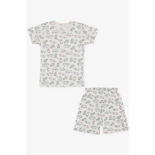 Baby Girl Pajama Set Colorful Kitten Patterned White (9 Months-3 Years)