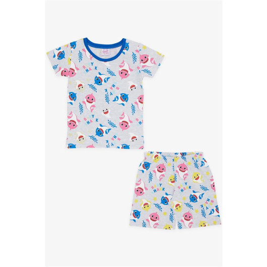 Baby Girl Pajama Set Colored Shark Pattern Light Gray Melange (9 Months-3 Years)