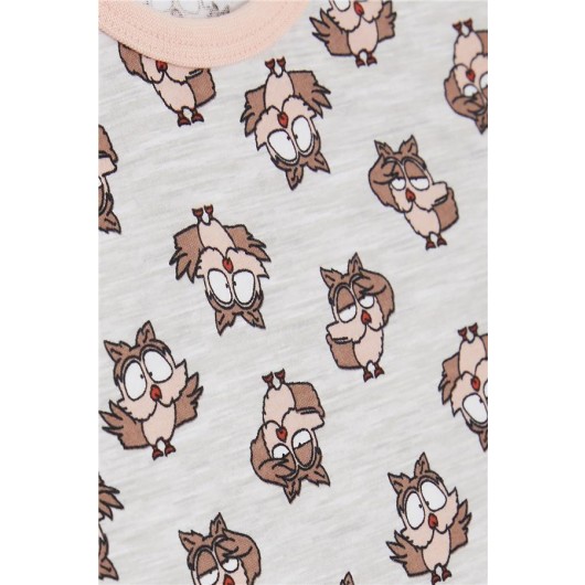 Baby Girl Pajamas Set Confused Owl Pattern Beige Melange (9 Months-3 Years)