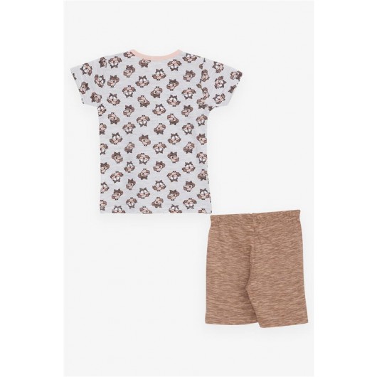Baby Girl Pajamas Set Confused Owl Pattern Beige Melange (9 Months-3 Years)