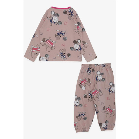 Baby Girl Pajama Set, Cute Mouse Patterned Powder (9 Months-3 Years)