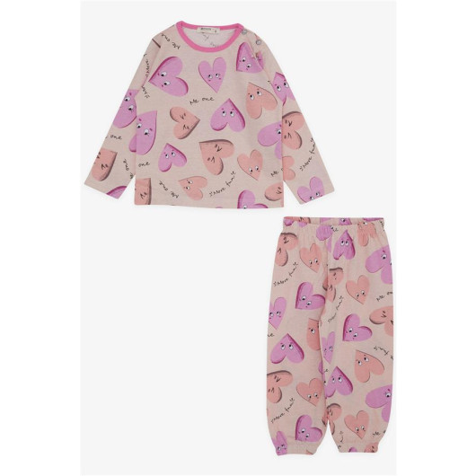 Baby Girl Pajamas Set Cute Heart Pattern Powder (9 Months-3 Years)