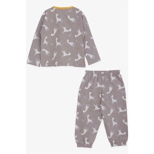 Baby Girl Pajama Set Silvery Giraffe Patterned Mink (9 Months-3 Years)