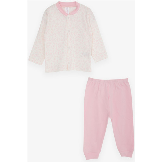 Baby Girl Pajama Set Leaf Patterned Ecru (4 Months-1 Years)