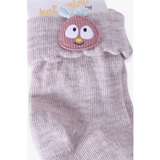 Baby Girl Socks With Apple Accessories Beige (6 Months-1.5 Years)