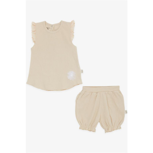Baby Girl Shorts Suit With Bow Beige (4 Months-1.5 Years)