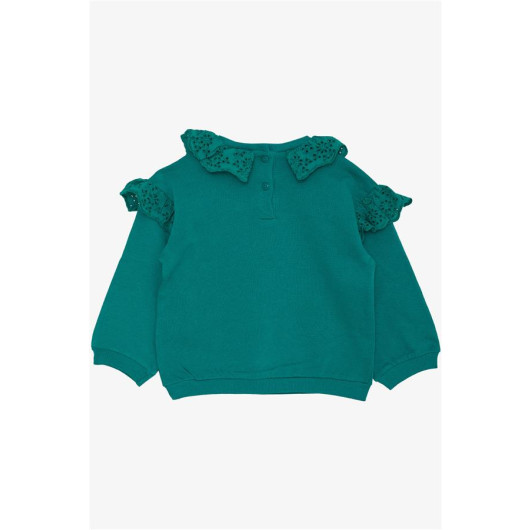 Baby Girl Sweatshirt Laced Buttoned Green (9 Months-6 Years)