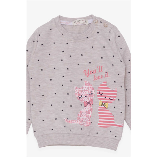 Baby Girl Sweatshirt Happy Kitties Beige Melange (4 Months-1.5 Years)