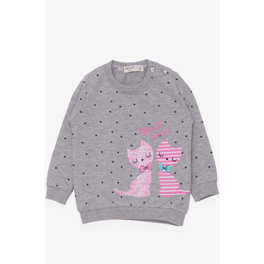 Baby Girl Sweatshirt Happy Kitties Gray Melange (4 Months-1.5 Years)