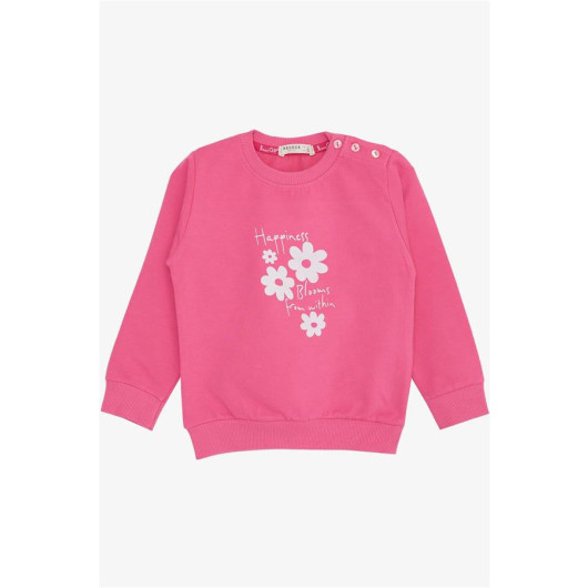 Baby Girl Sweatshirt Glittery Floral Printed Pink (9 Months-3 Years)