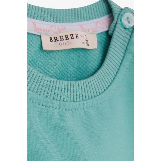 Baby Girl Sweatshirt Glittery Text Printed Mint Green (9 Months-3 Years)
