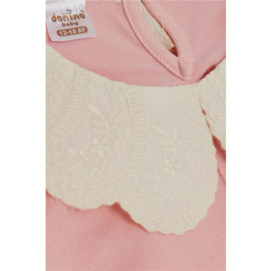 Baby Girl Suit Ruffle Shoulder Brode Collar Embroidered Pink (6-24 Months)