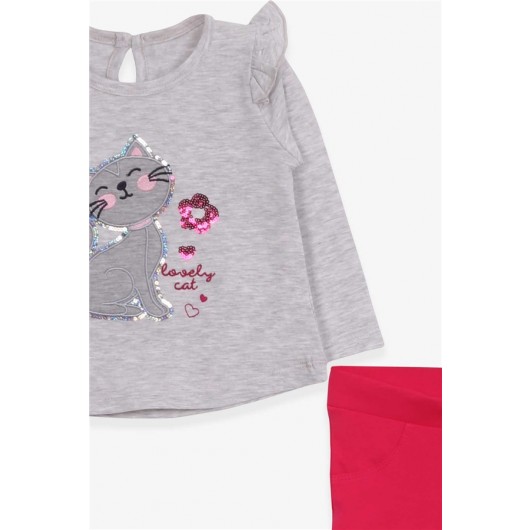 Light Gray Kitten Sequin Print Bodycon Pajama Set (9Mths-3Yrs)